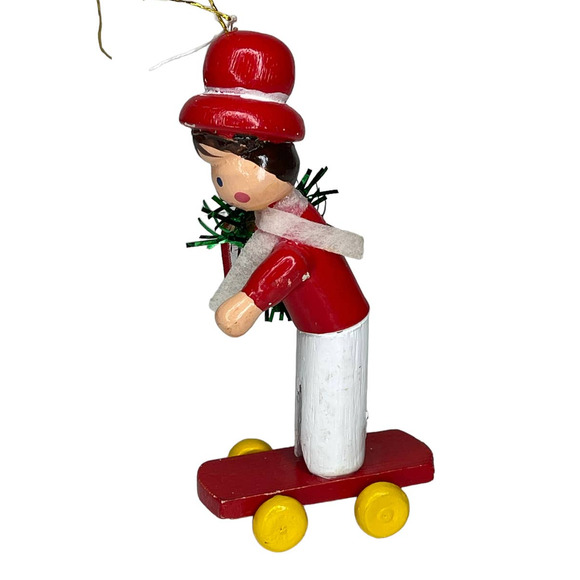 Vintage Clothes Pin Guy on A Skateboard Christmas Ornament - Picture 8 of 10